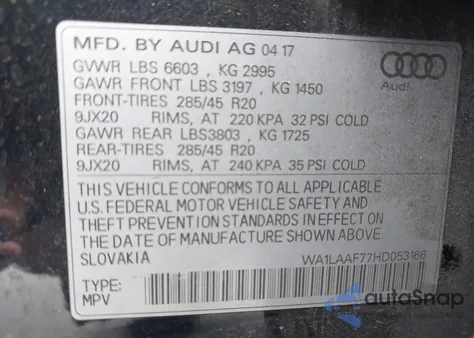 2017 Audi Q7 3.0T Premium z USA, uszkodzony, nr VIN WA1LAAF77HD053166